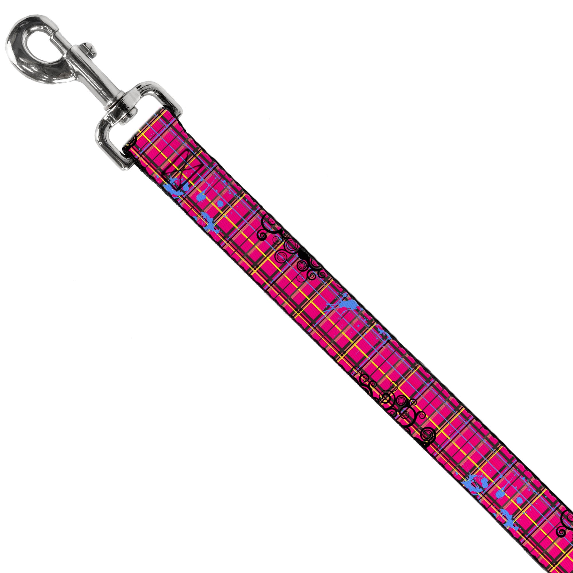 Dog Leash - Plaid Curls Pink/Black/Yellow/Blue