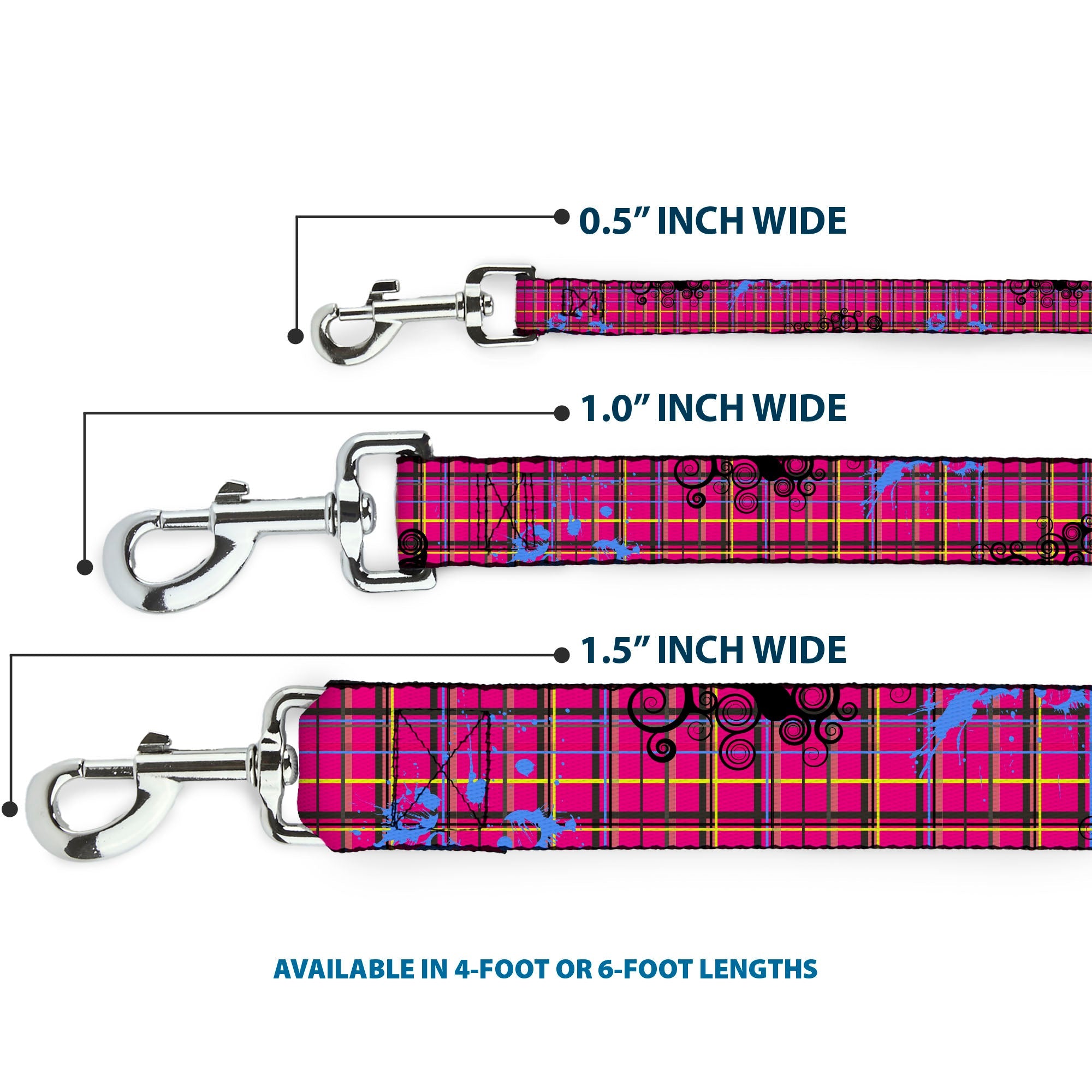 Dog Leash - Plaid Curls Pink/Black/Yellow/Blue