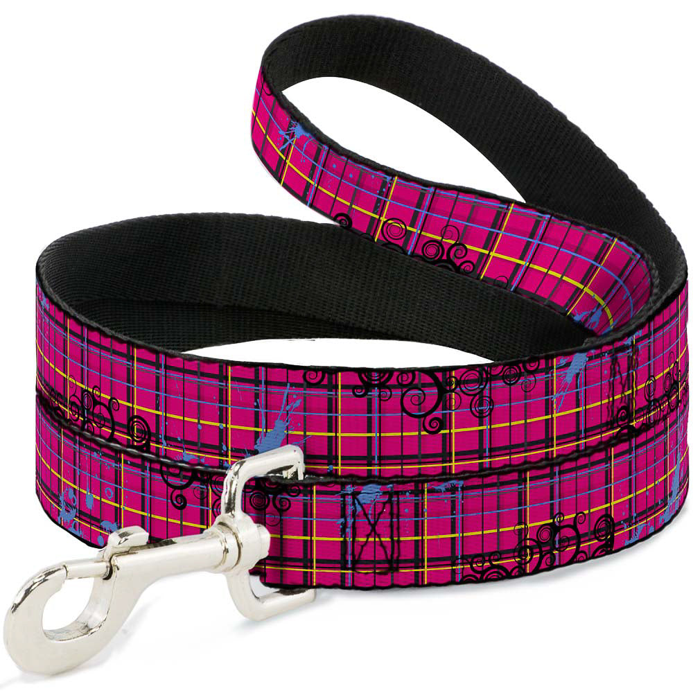 Dog Leash - Plaid Curls Pink/Black/Yellow/Blue