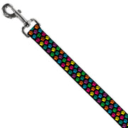 Dog Leash - Paw Print Black/Multi Color