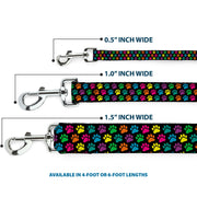 Dog Leash - Paw Print Black/Multi Color