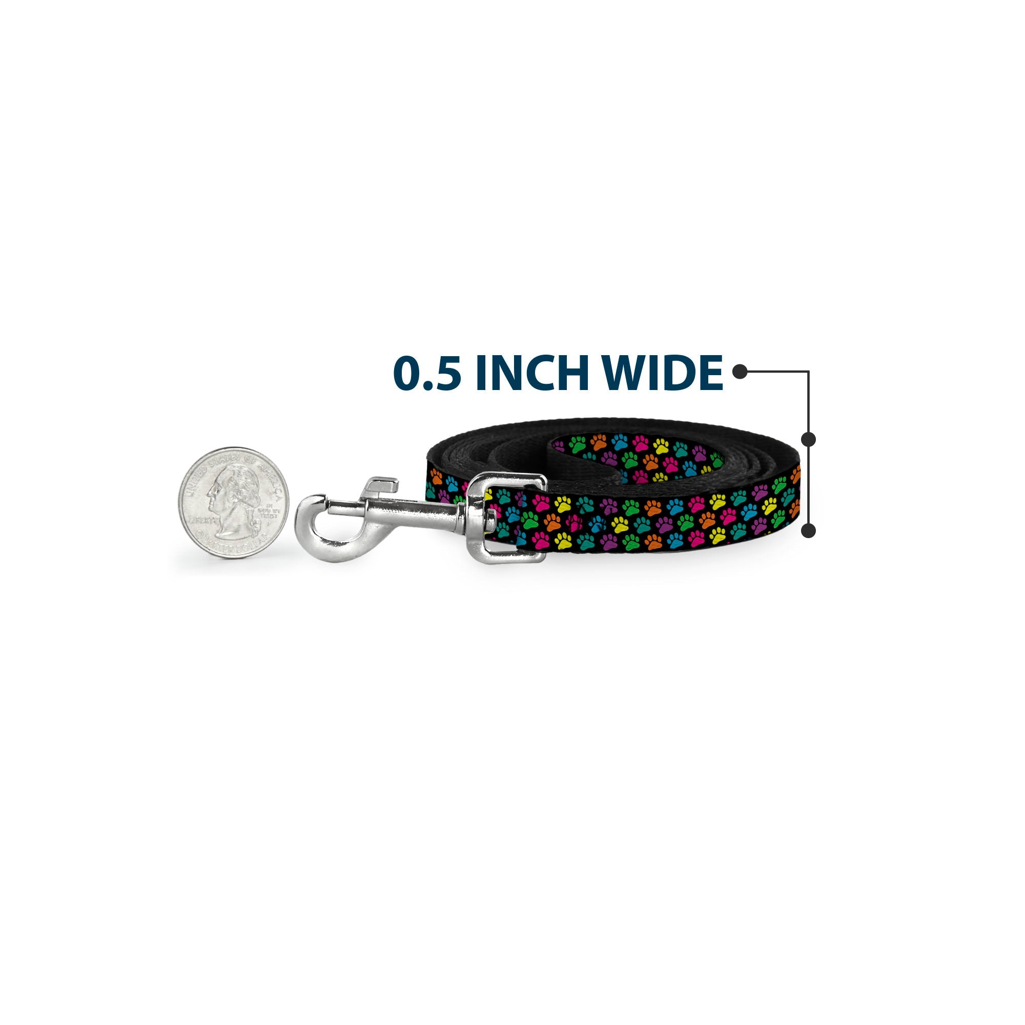 Dog Leash - Paw Print Black/Multi Color