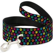 Dog Leash - Paw Print Black/Multi Color