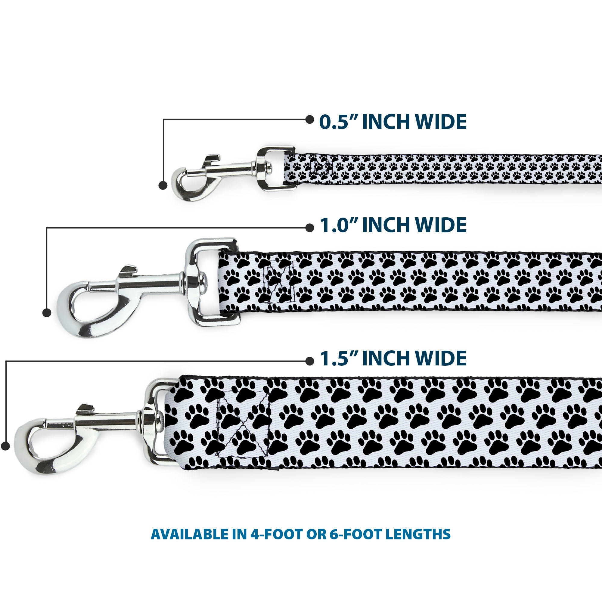 Dog Leash - Paw Print White/Black