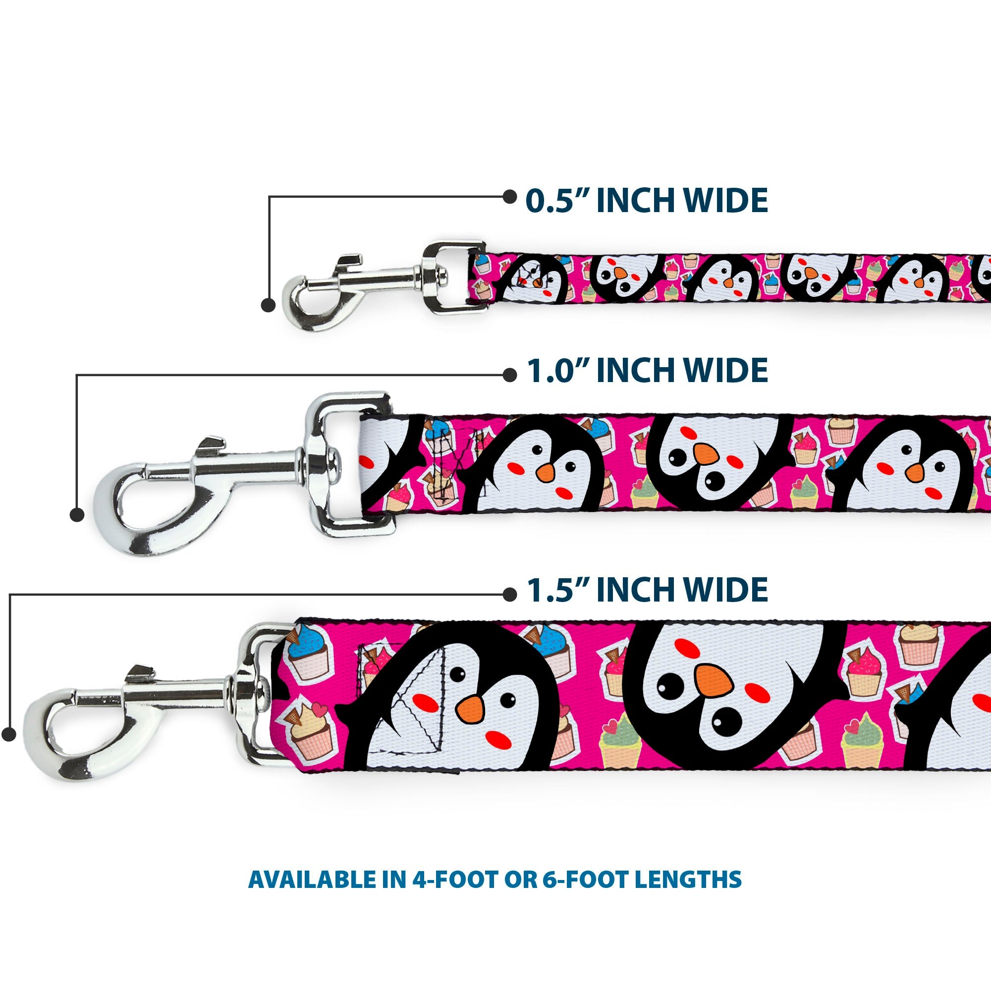 Dog Leash - Penguins w/Cupcakes Fuchsia/Purple/White