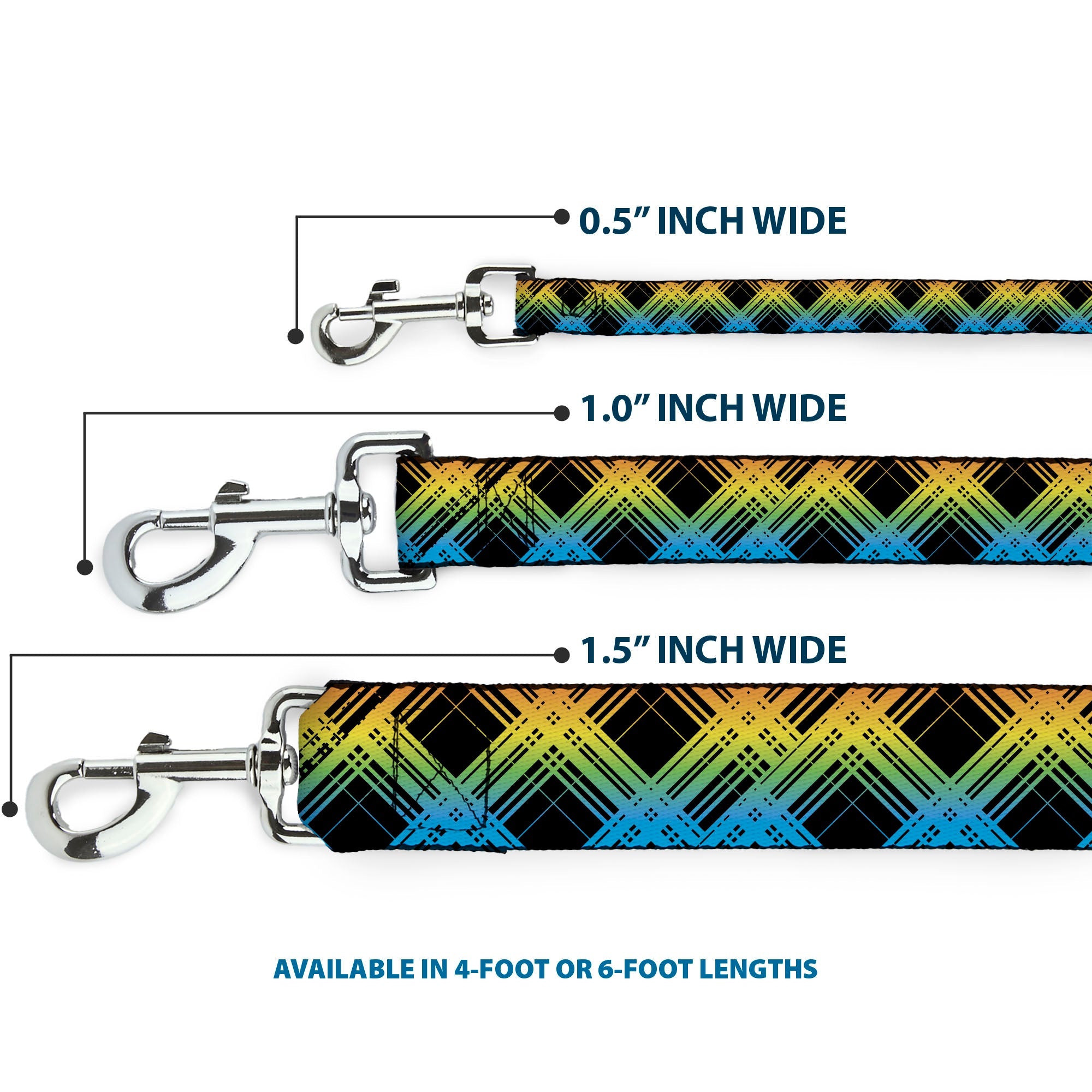 Dog Leash - Plaid X Gradient Black/Orange/Green/Blue