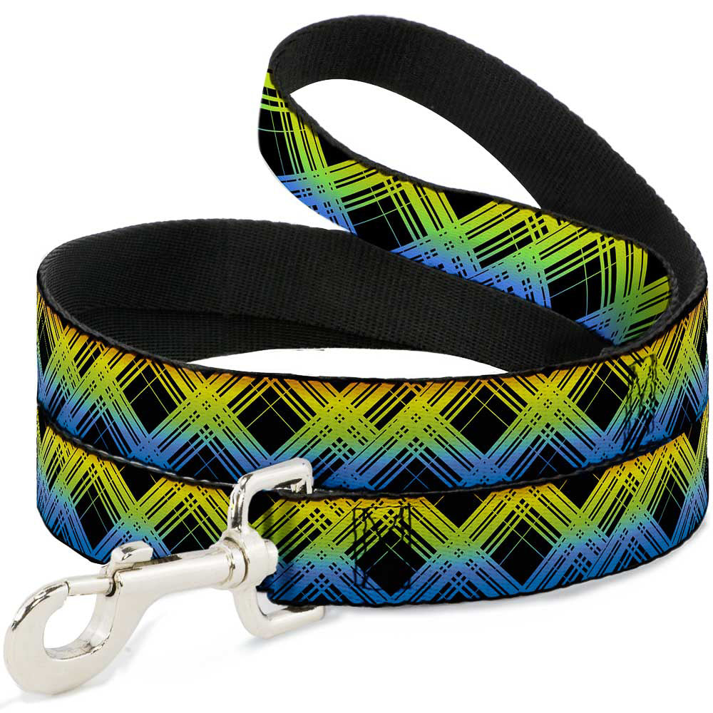 Dog Leash - Plaid X Gradient Black/Orange/Green/Blue