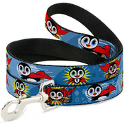 Dog Leash - Penguin Superhero Blue Bubbles