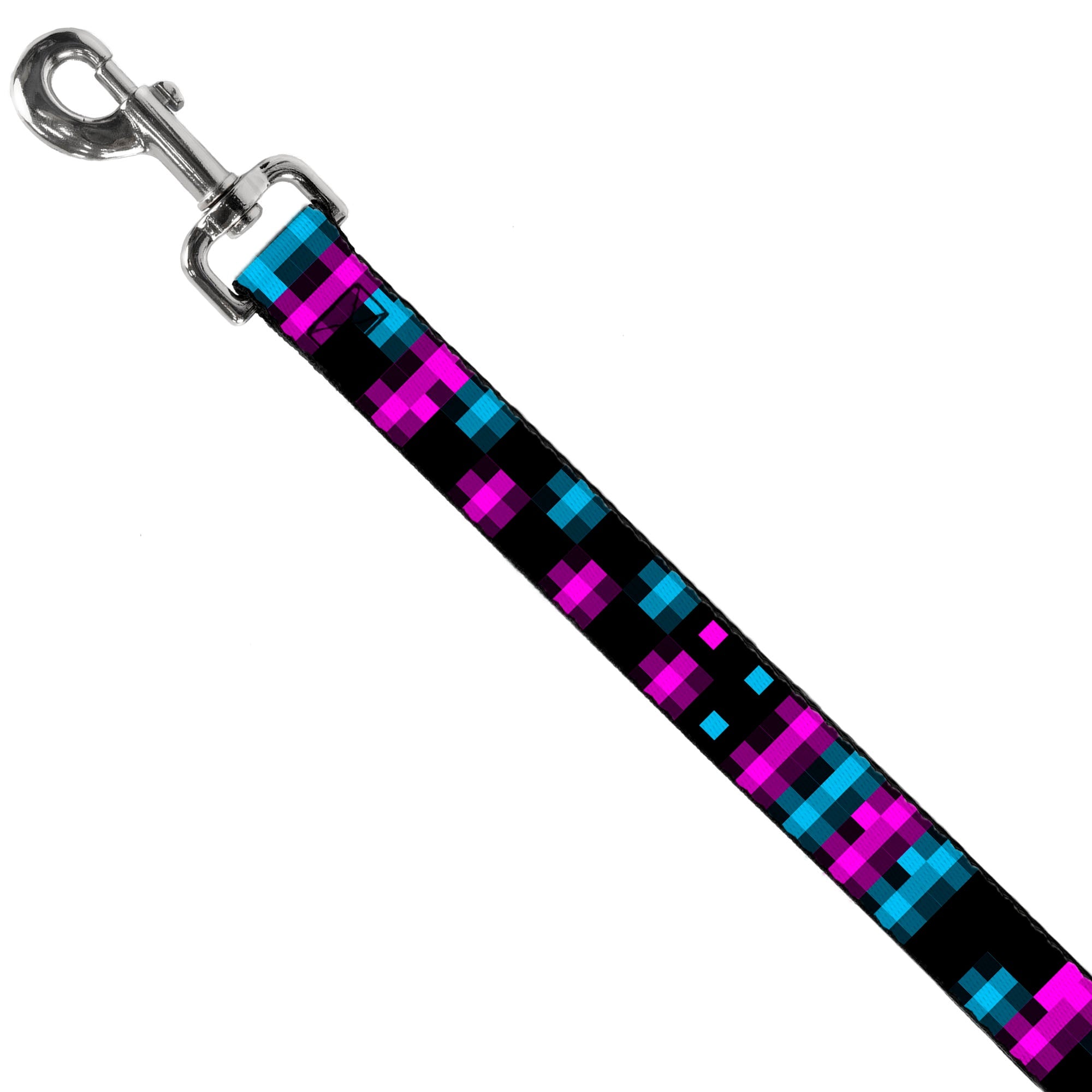Dog Leash - Pixilated Checker Black/Fuchsia/Turquoise