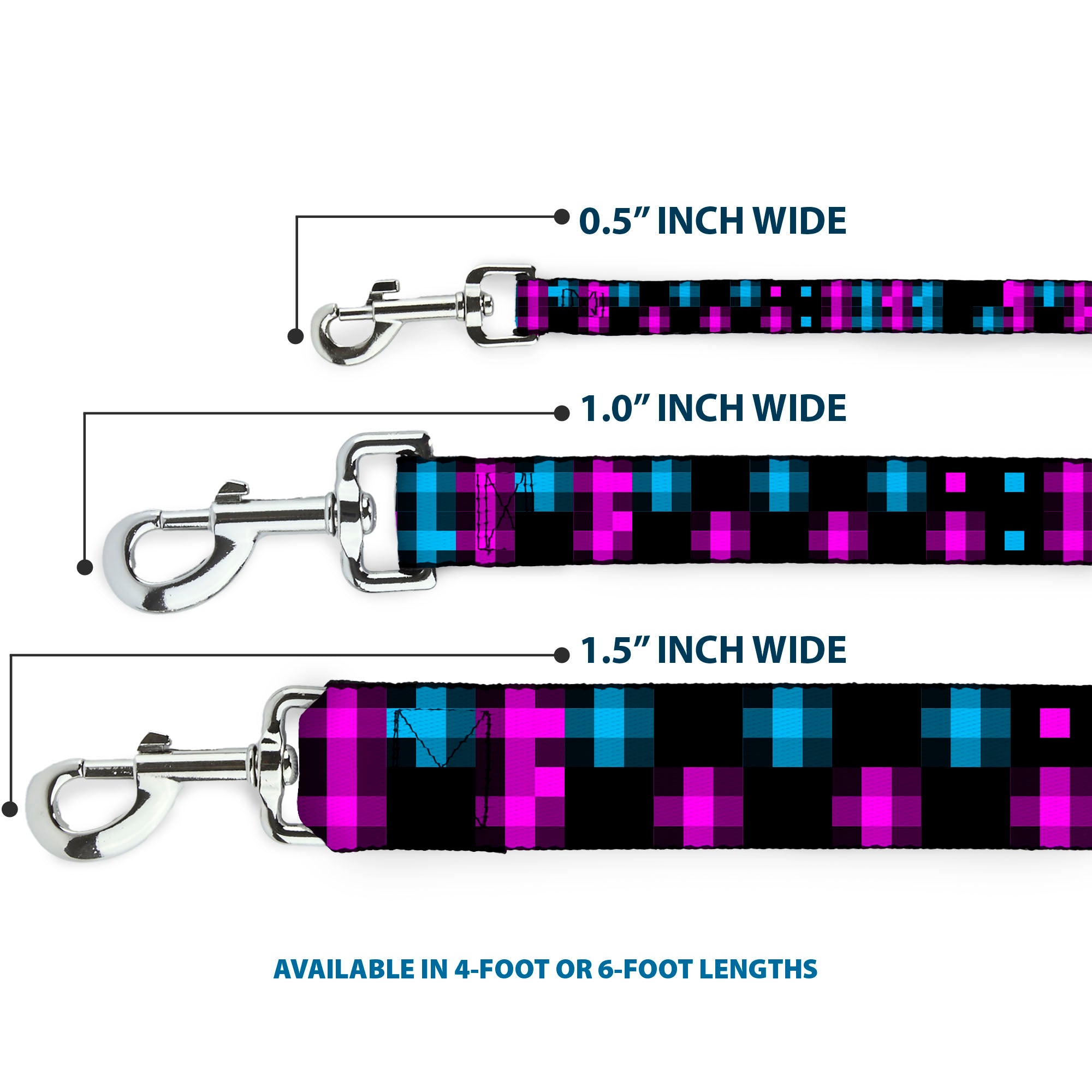 Dog Leash - Pixilated Checker Black/Fuchsia/Turquoise
