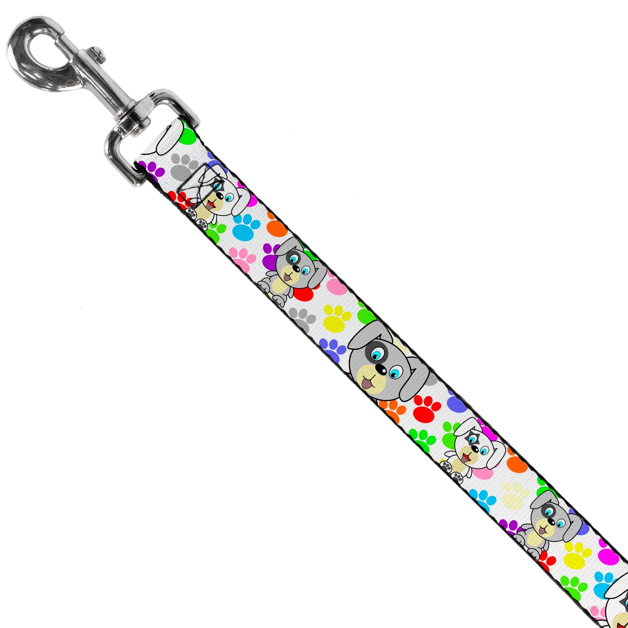 Dog Leash - Puppies w/Paw Prints White/Multi Color