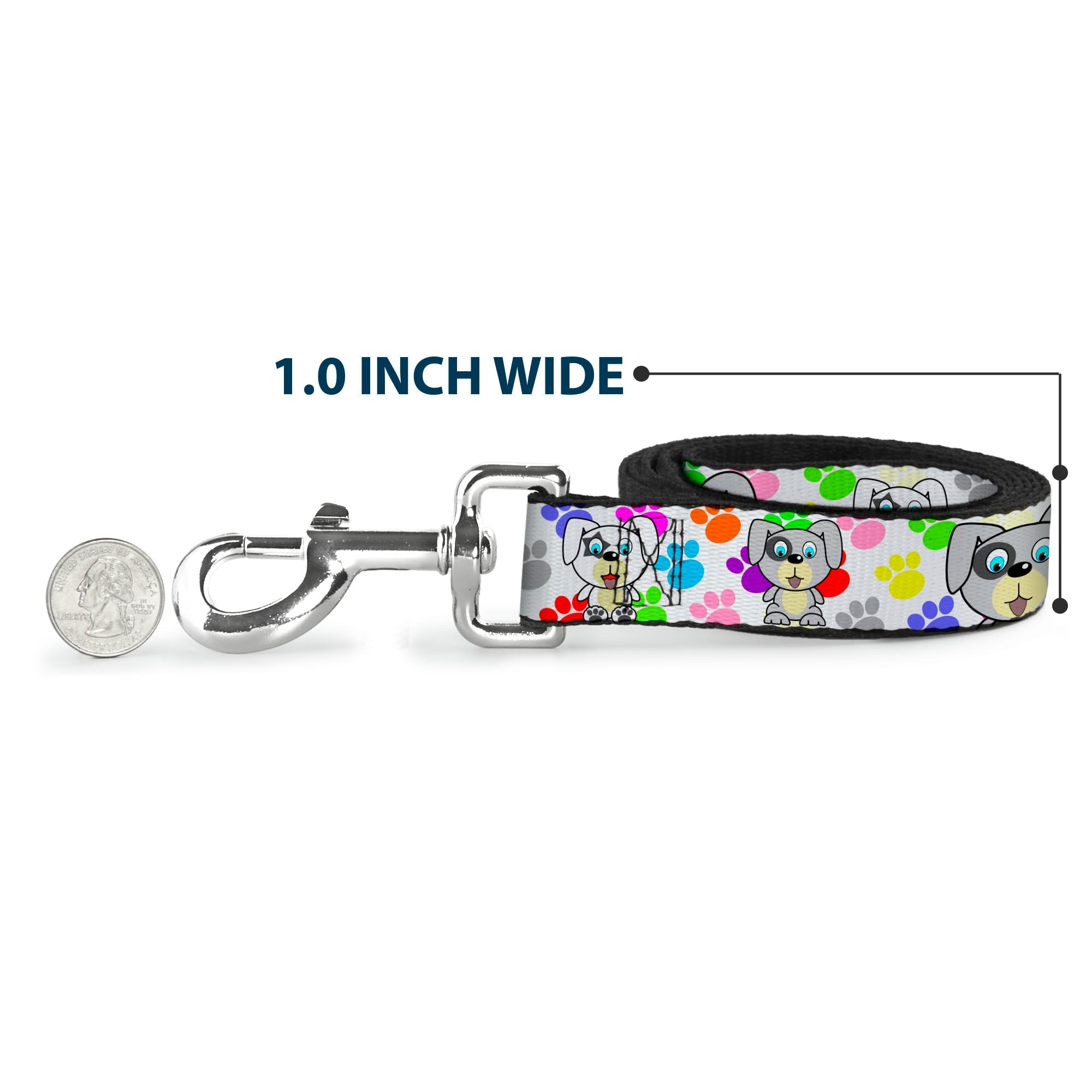 Dog Leash - Puppies w/Paw Prints White/Multi Color