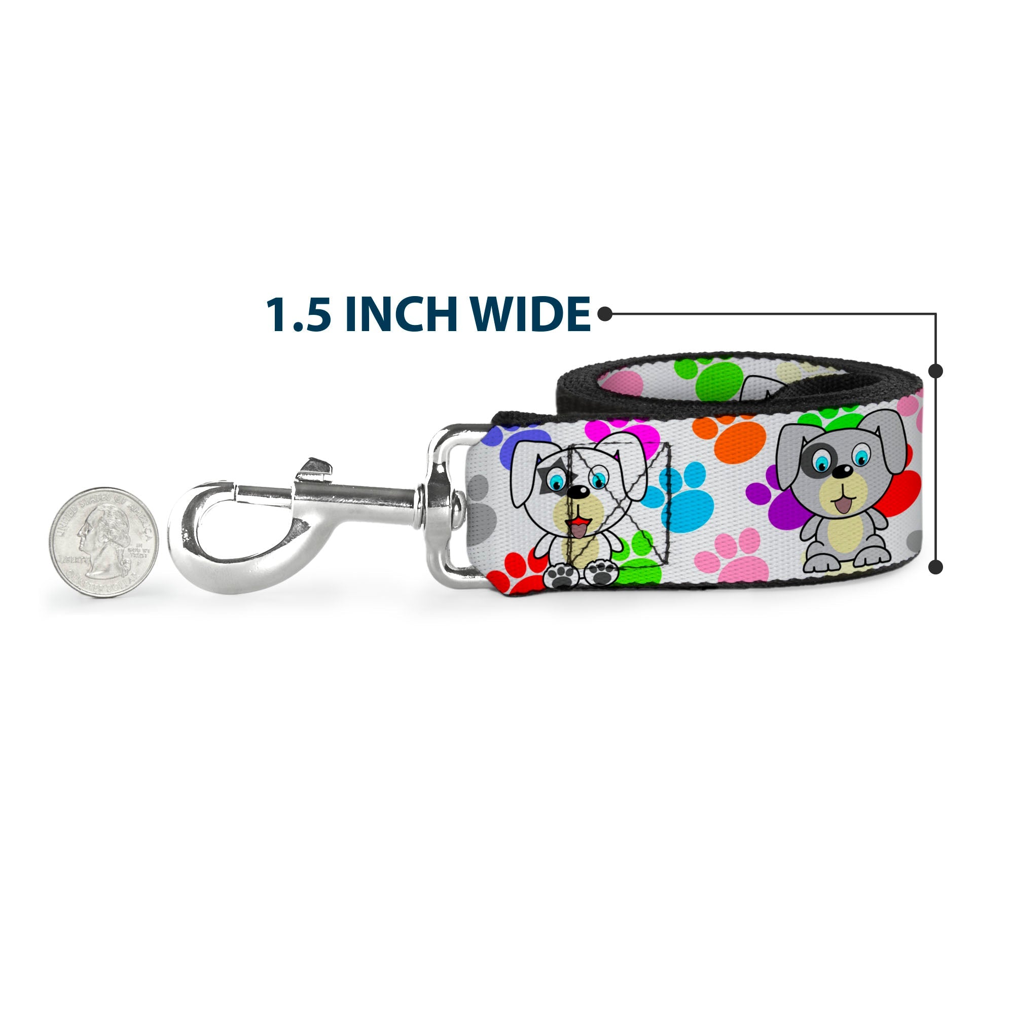 Dog Leash - Puppies w/Paw Prints White/Multi Color