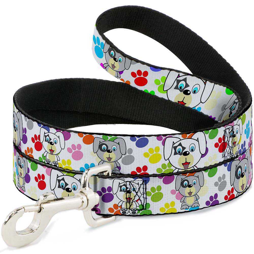 Dog Leash - Puppies w/Paw Prints White/Multi Color
