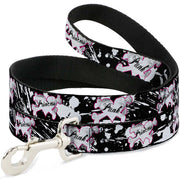 Dog Leash - Punk Princess Heart & Cross Bones w/Splatter Black/White