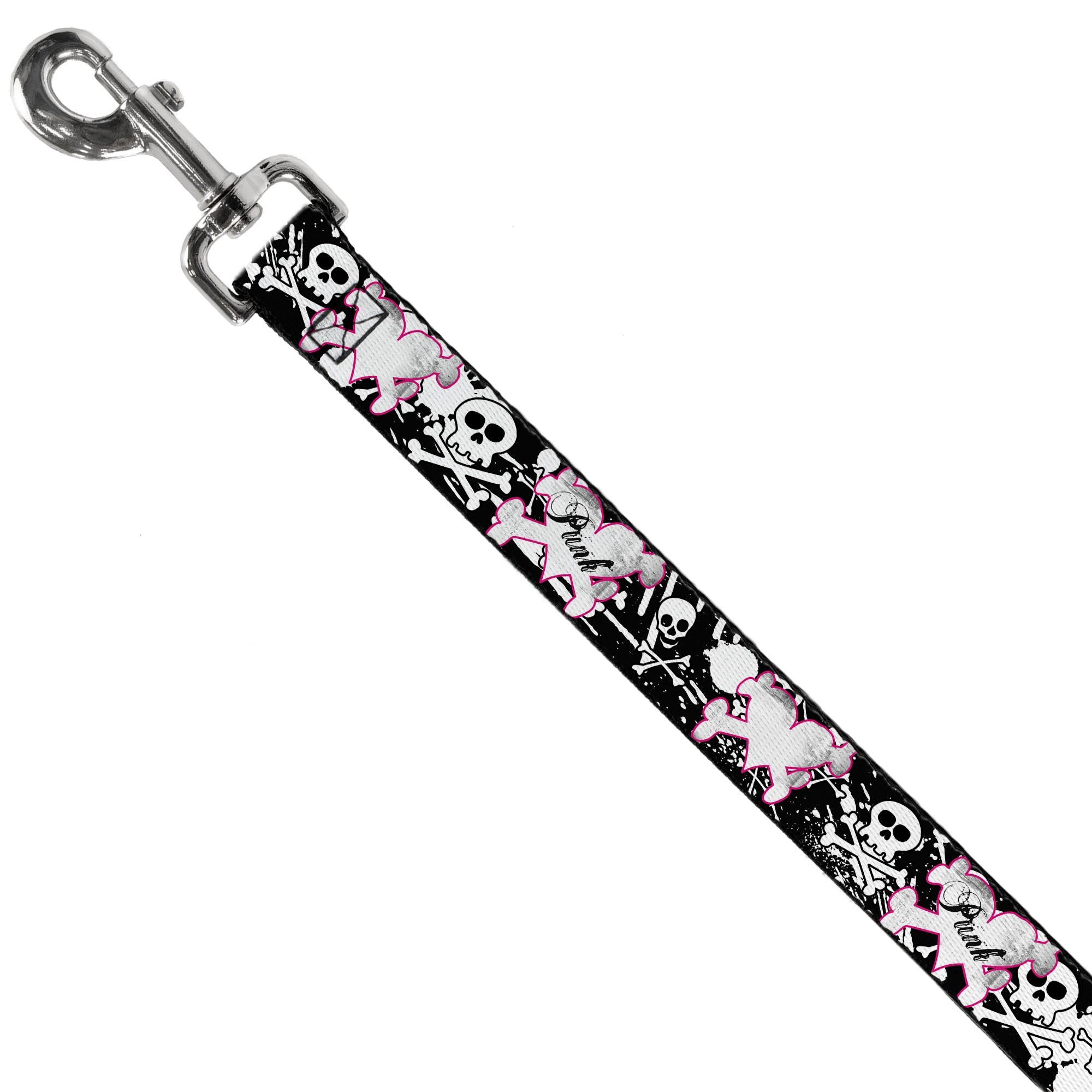 Dog Leash - Punk Heart & Cross Bones w/Skulls & Splatter Black/White