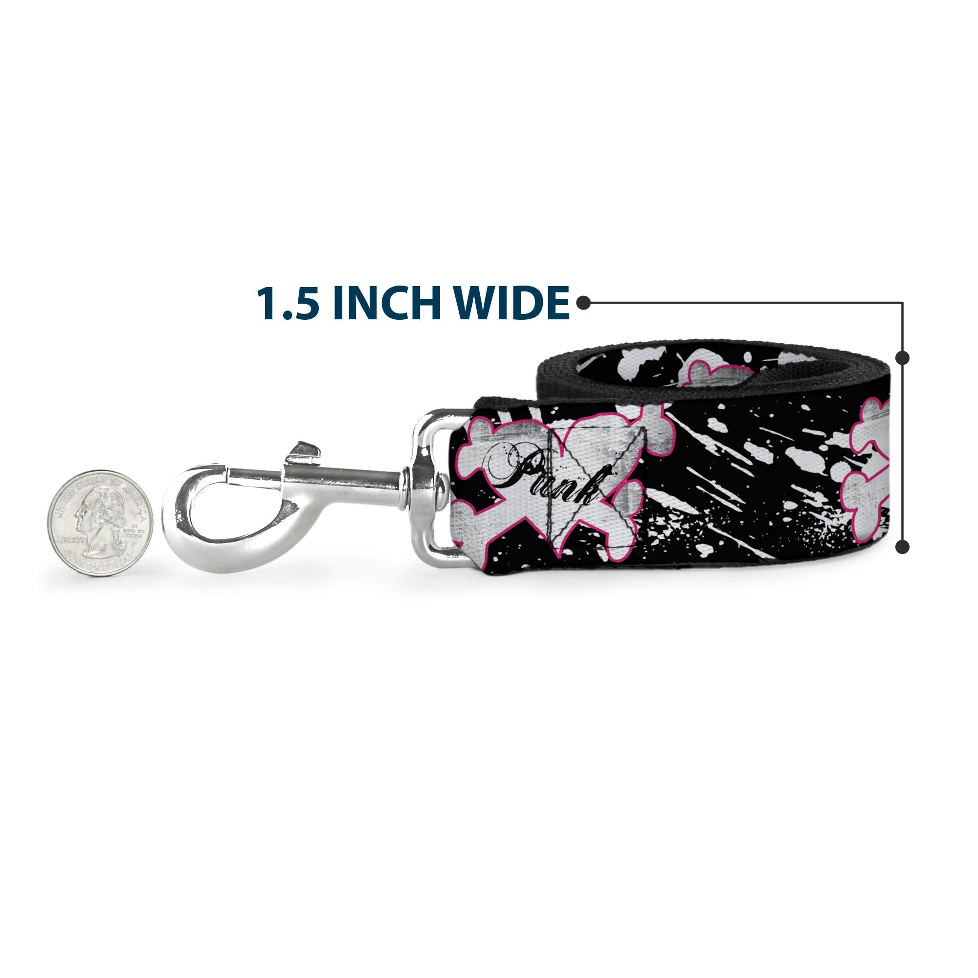 Dog Leash - Punk Heart & Cross Bones w/Splatter Black/White