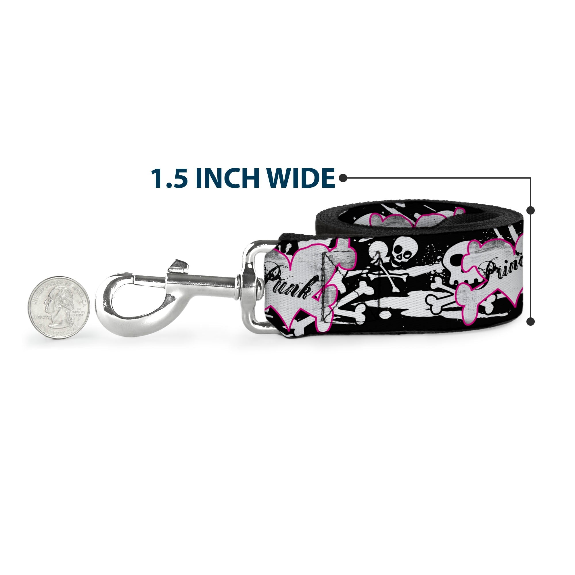 Dog Leash - Punk Princess Heart & Cross Bones w/Skulls & Splatter Black/White