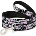 Load image into Gallery viewer, Dog Leash - Punk Princess Heart & Cross Bones w/Skulls & Splatter Black/White
