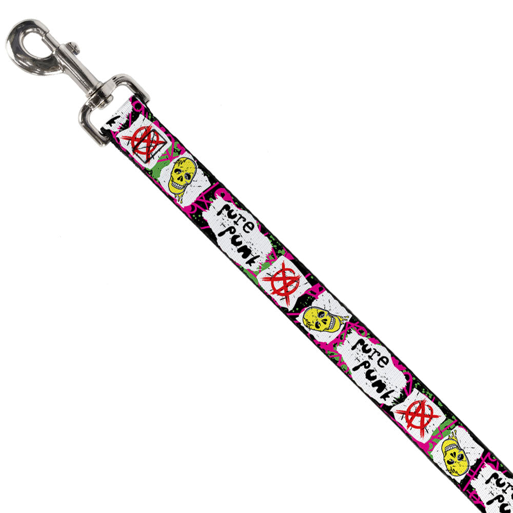 Dog Leash - Pure Punk w/Safety Pins Black/Fuchsia/White