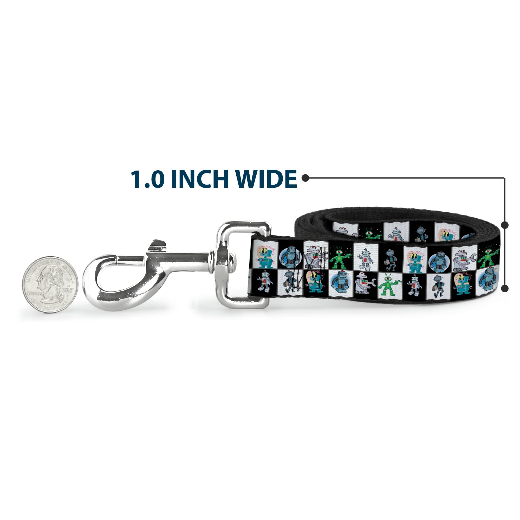 Dog Leash - Robot Checkers Black/White