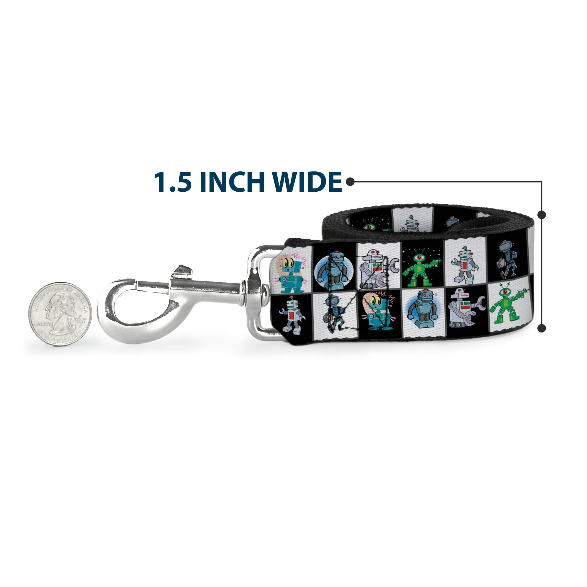 Dog Leash - Robot Checkers Black/White