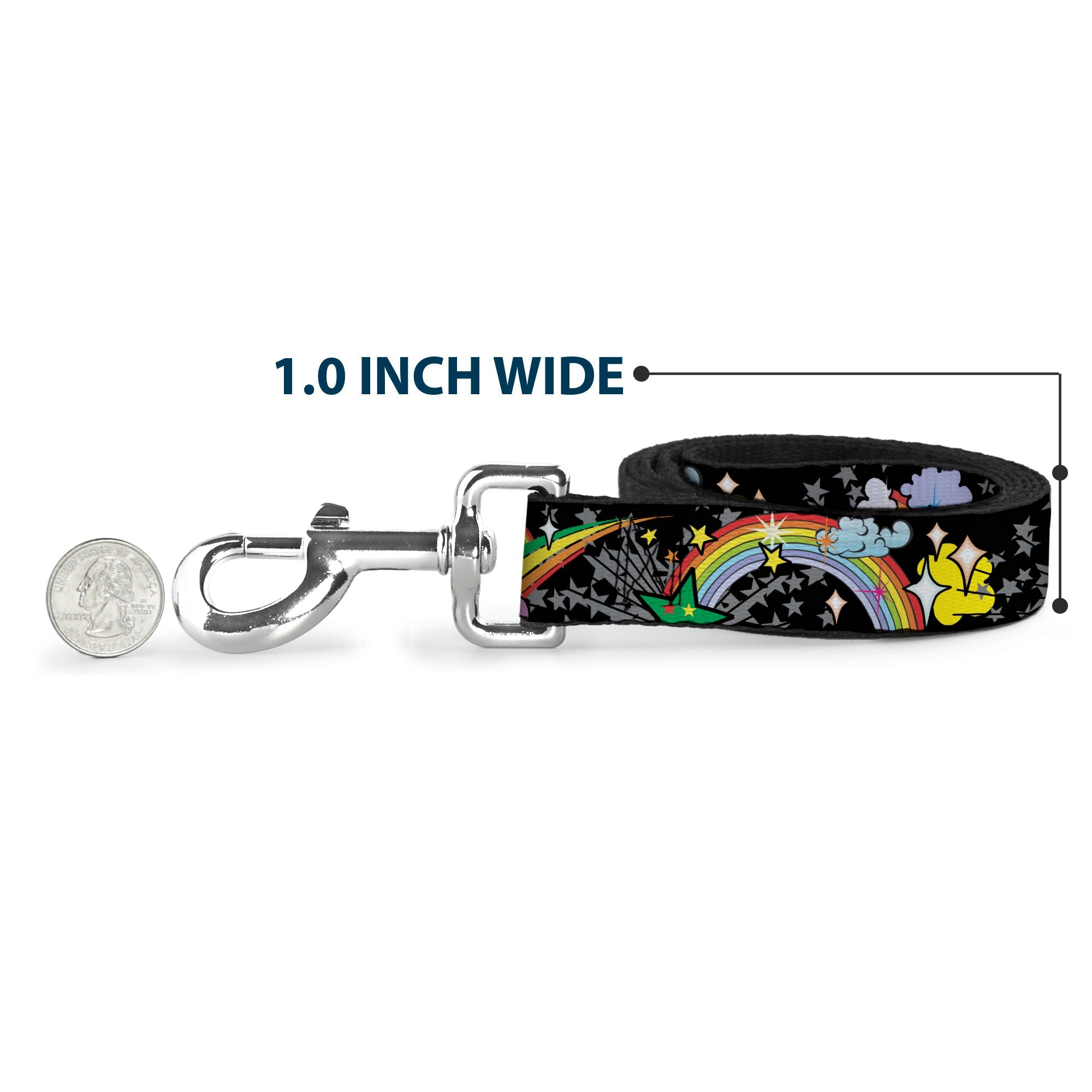 Dog Leash - Rainbow Cloud Stars Black
