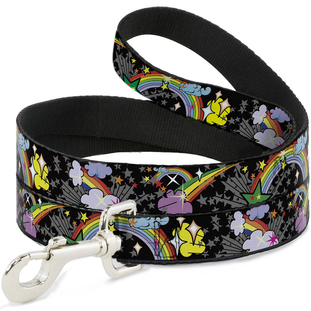 Dog Leash - Rainbow Cloud Stars Black