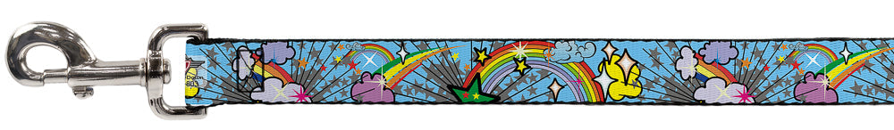 Dog Leash - Rainbow Cloud Stars Baby Blue