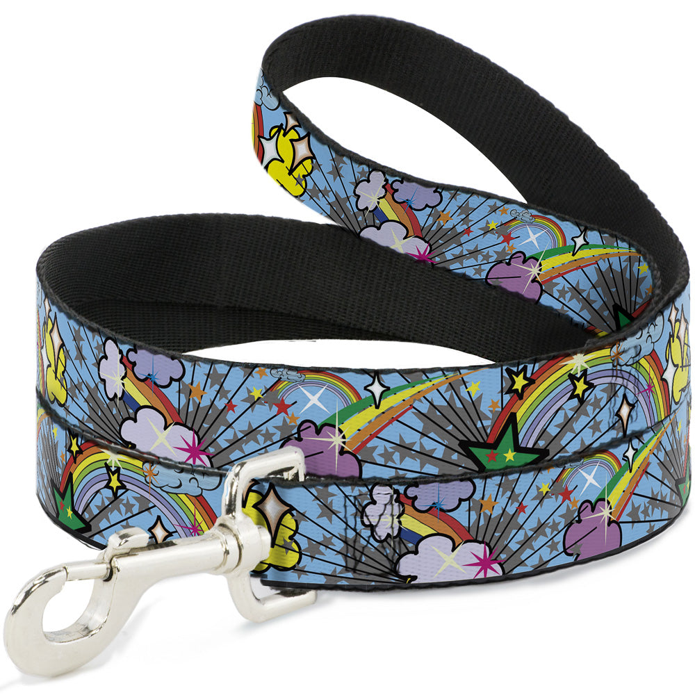 Dog Leash - Rainbow Cloud Stars Baby Blue