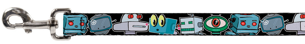 Dog Leash - Robots CLOSE-UP Black