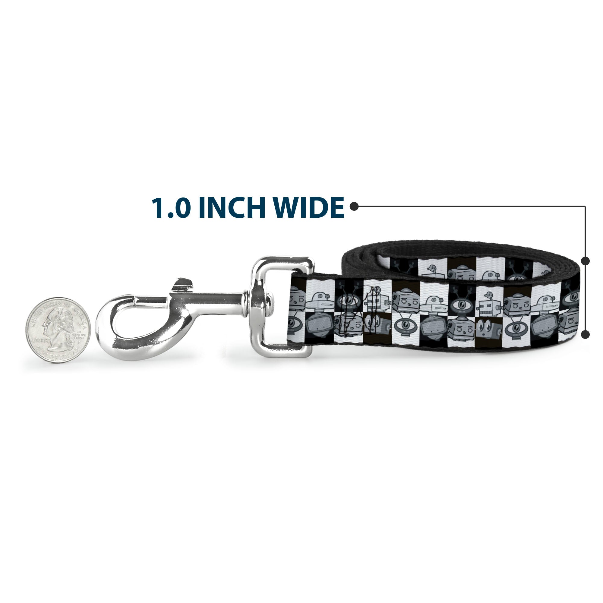 Dog Leash - Robot Heads Checkers Black/White