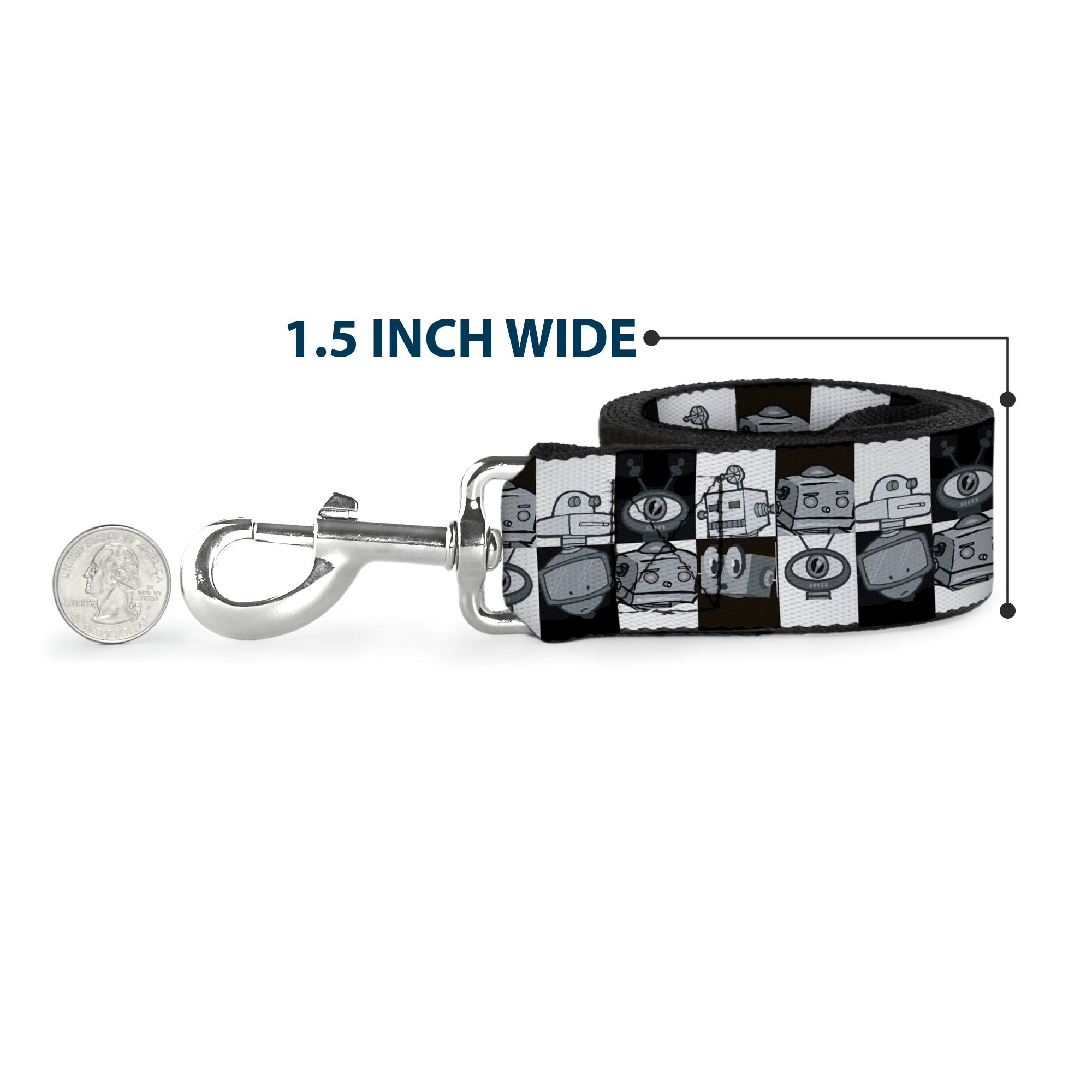 Dog Leash - Robot Heads Checkers Black/White