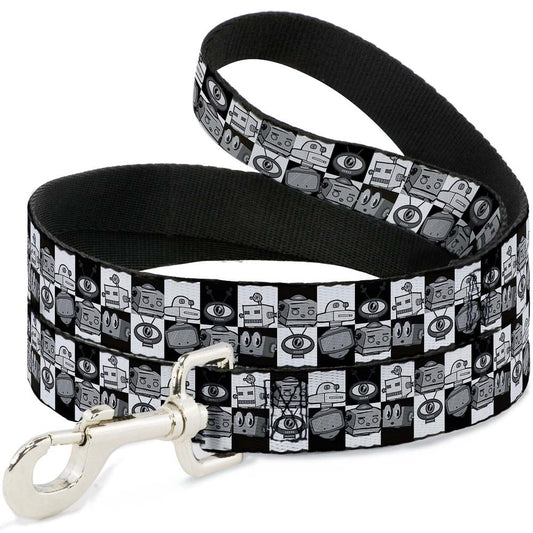Dog Leash - Robot Heads Checkers Black/White