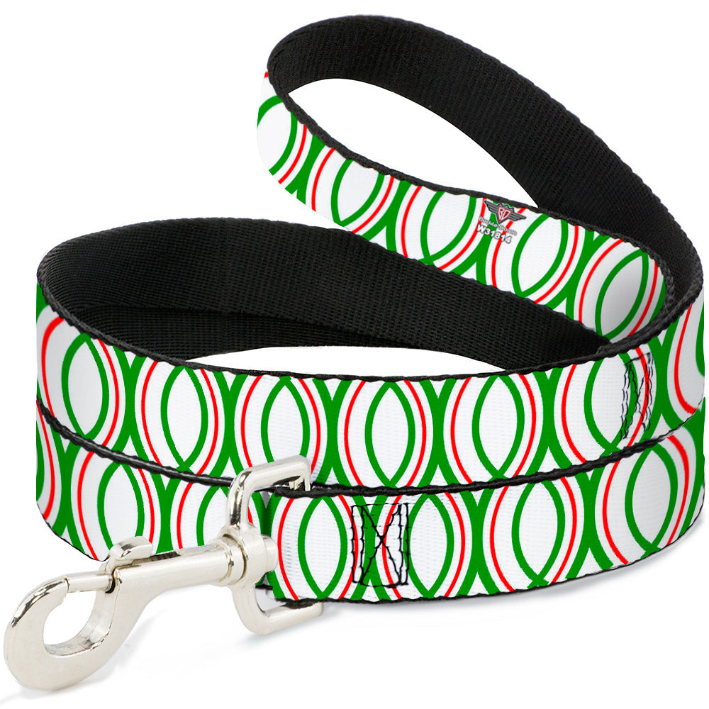 Dog Leash - Rings White/Green/Red