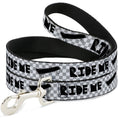 Load image into Gallery viewer, Southlake Paws dog leash featuring a skateboard design with "RIDE ME" text in black on a mini checker pattern of white, gray,
