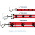 Load image into Gallery viewer, Dog Leash - Rampant Lion Repeat/Stripes Red/White/Black
