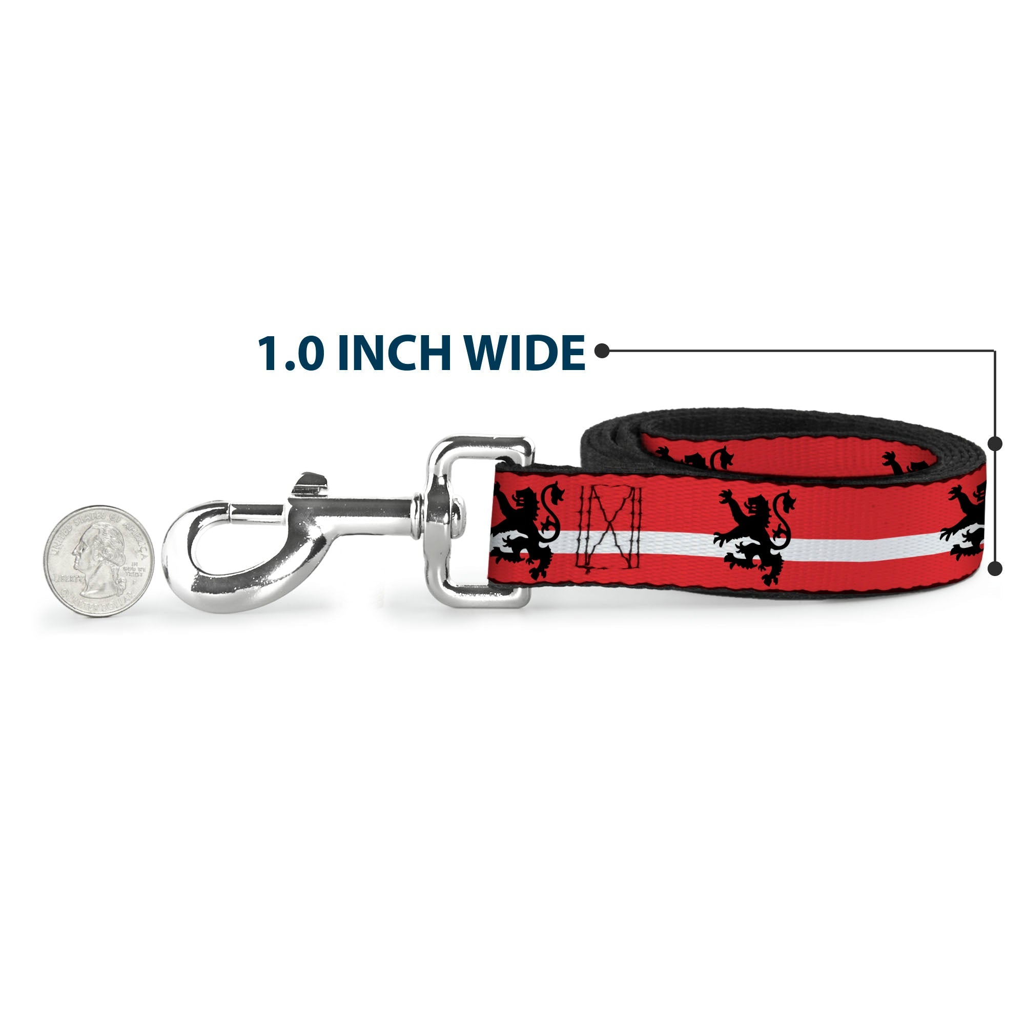 Dog Leash - Rampant Lion Repeat/Stripes Red/White/Black