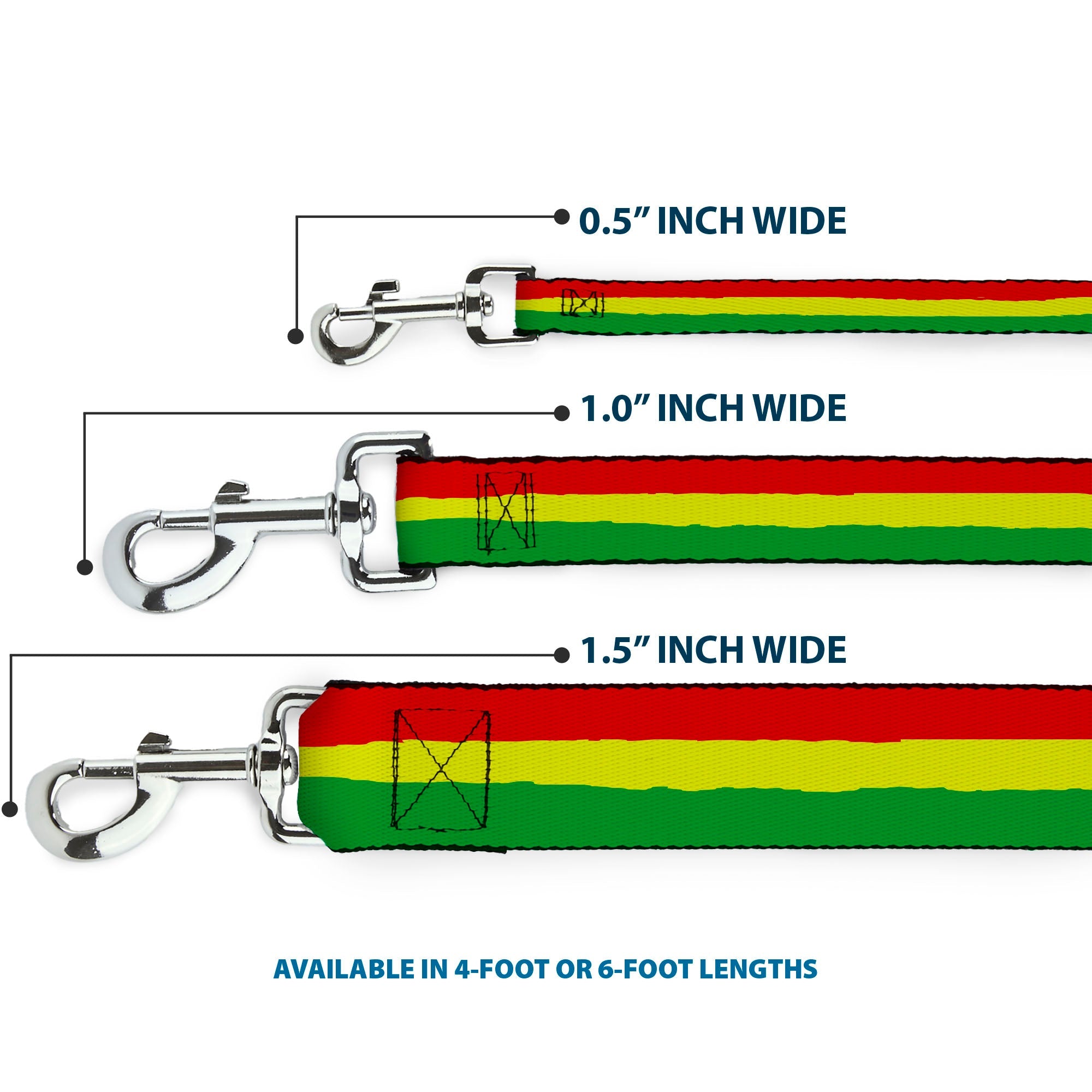 Dog Leash - Rasta Stripes Painted Green/Yellow/Red
