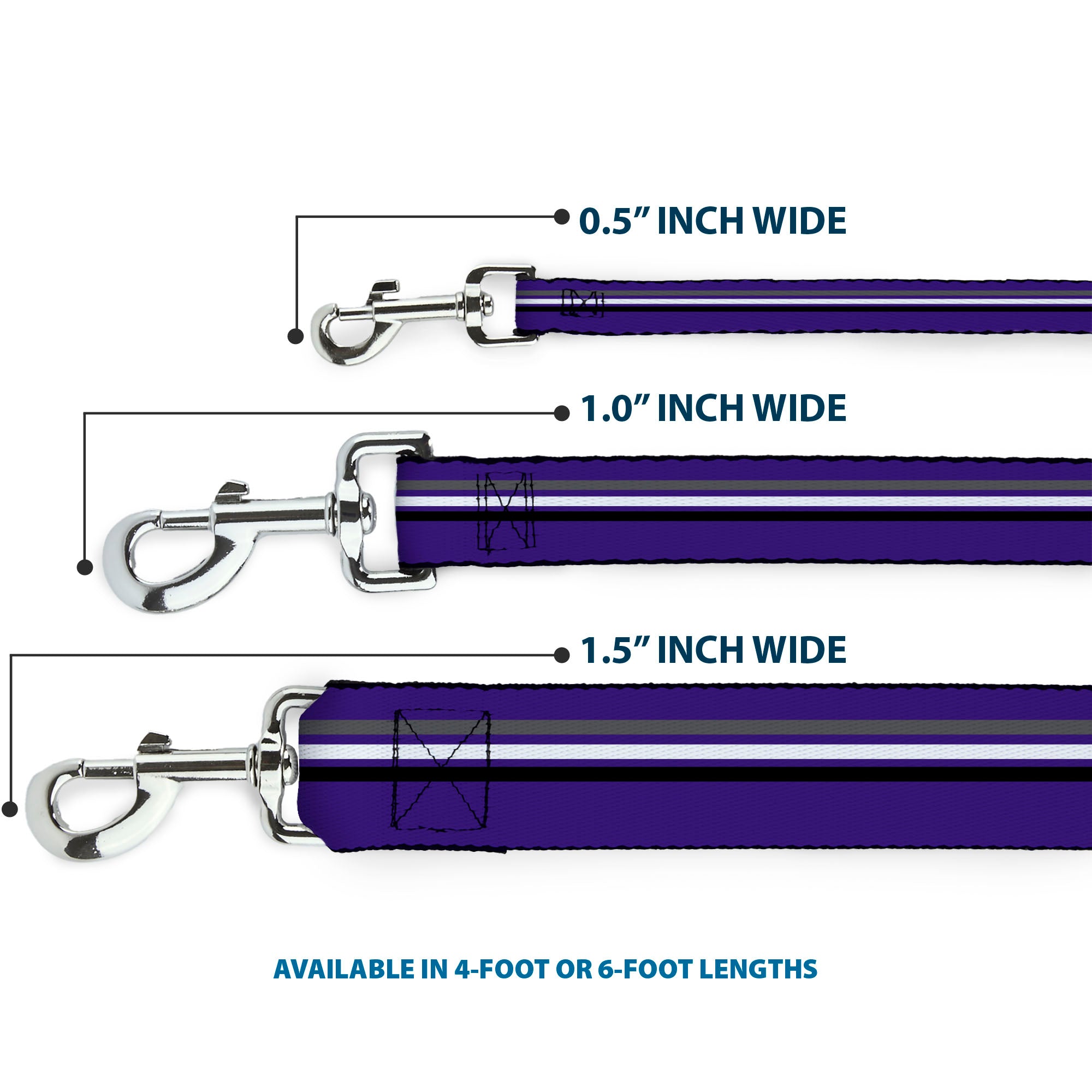 Dog Leash - Racing Stripes Purple/Gray/White/Black
