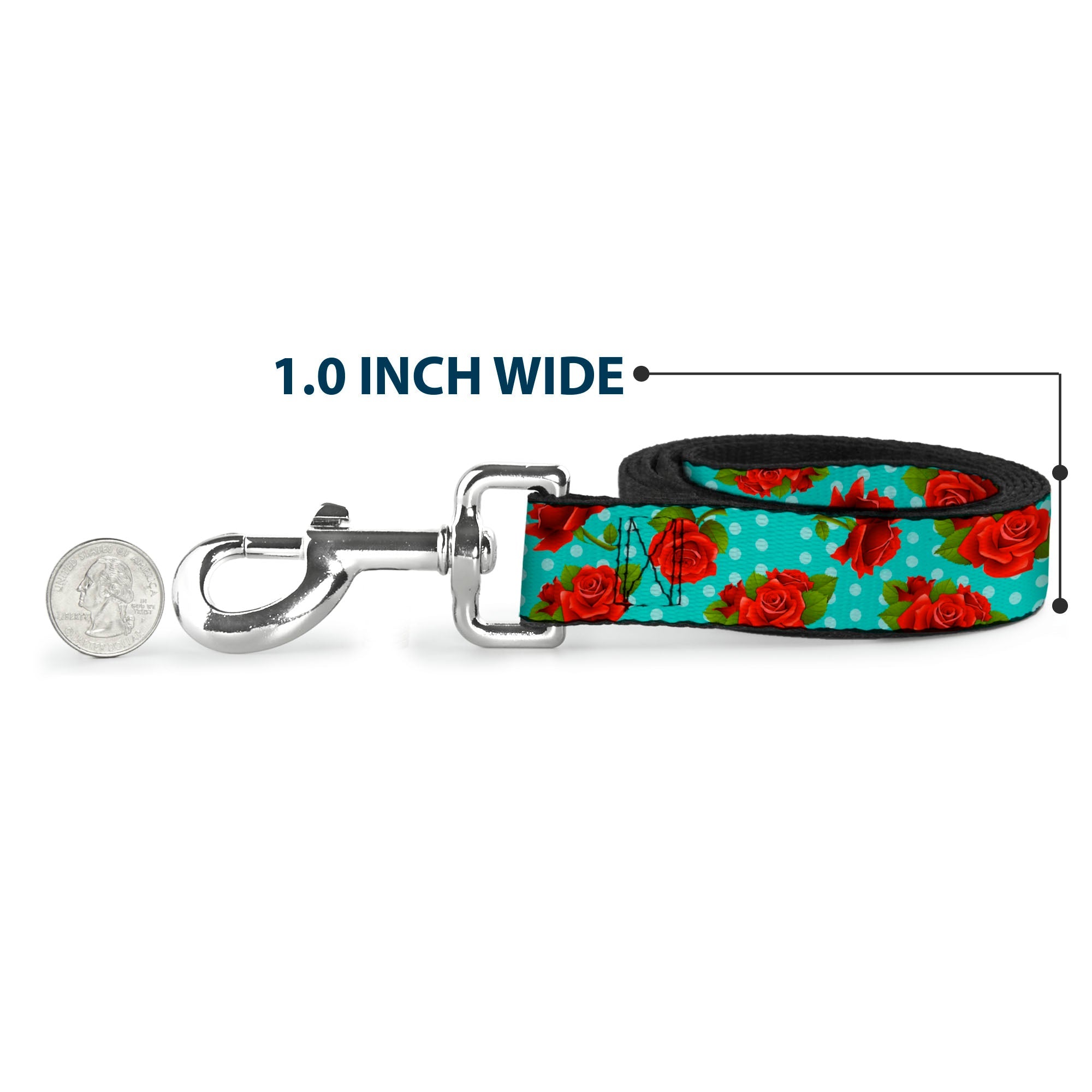 Dog Leash - Red Roses/Polka Dots Turquoise