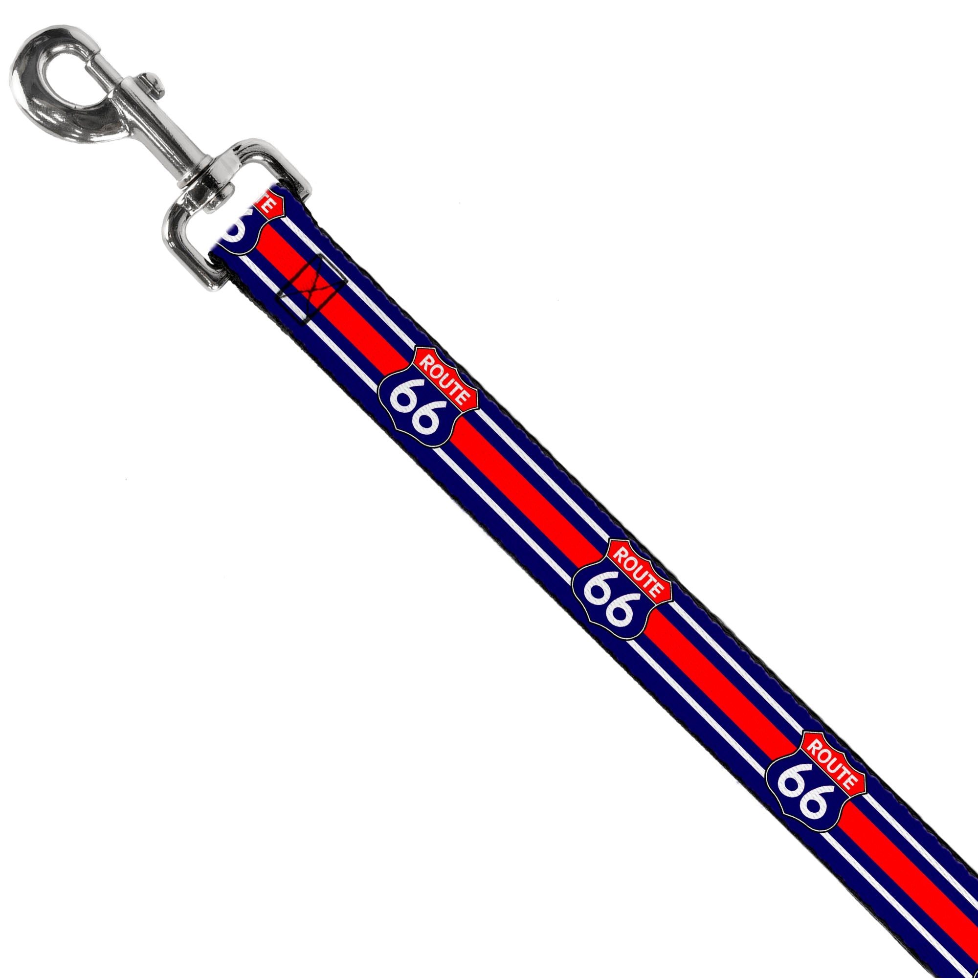 Dog Leash - ROUTE 66 Highway Sign/Stripe Blue/White/Red