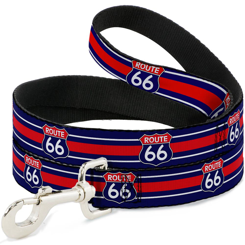 Dog Leash - ROUTE 66 Highway Sign/Stripe Blue/White/Red