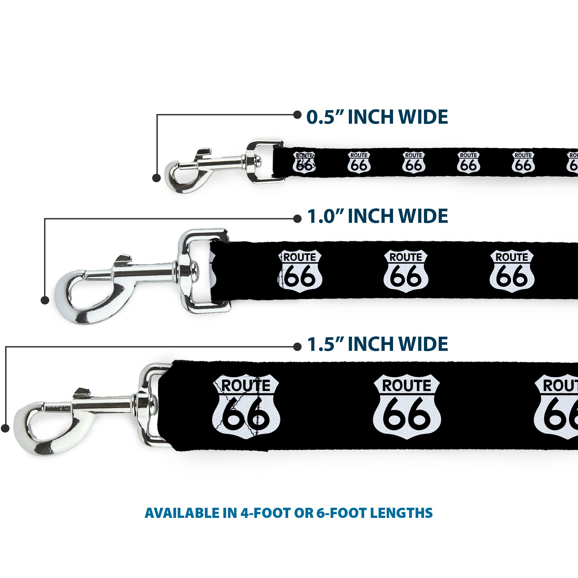 Dog Leash - ROUTE 66 Highway Sign Repeat Black/White