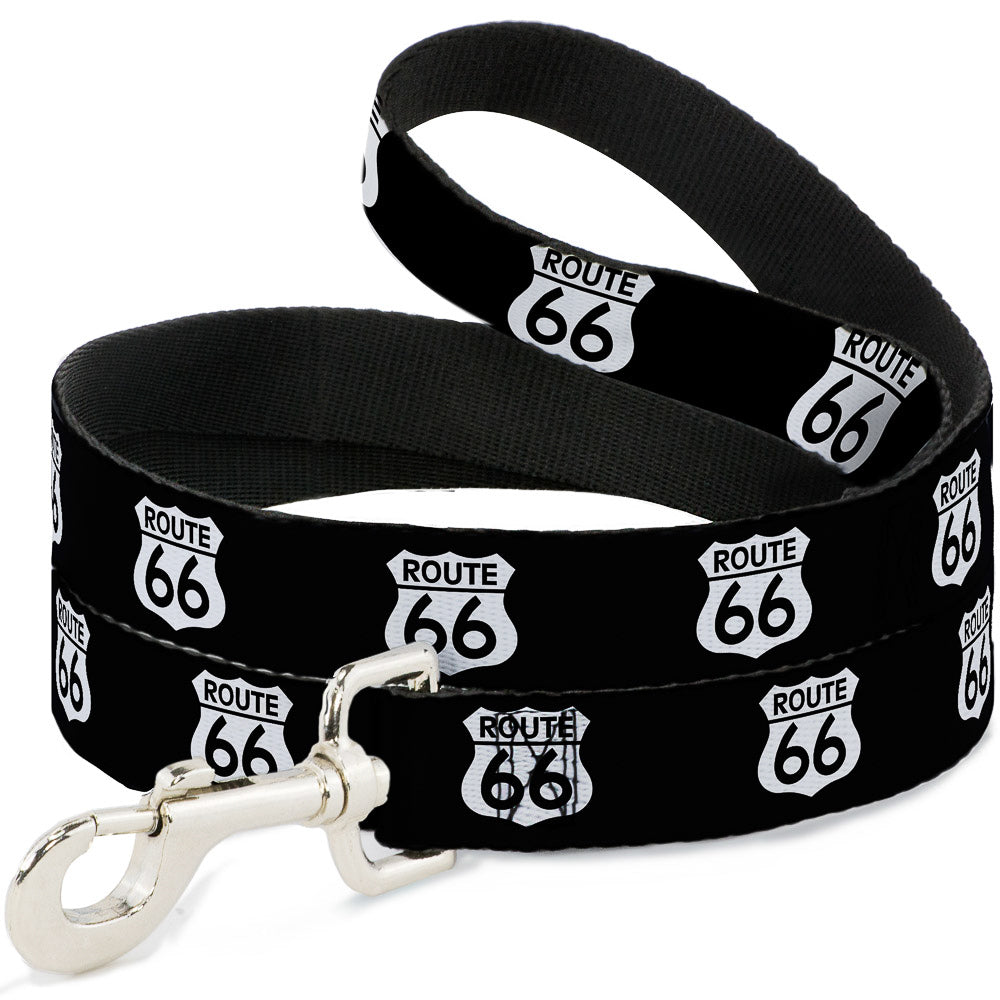 Dog Leash - ROUTE 66 Highway Sign Repeat Black/White