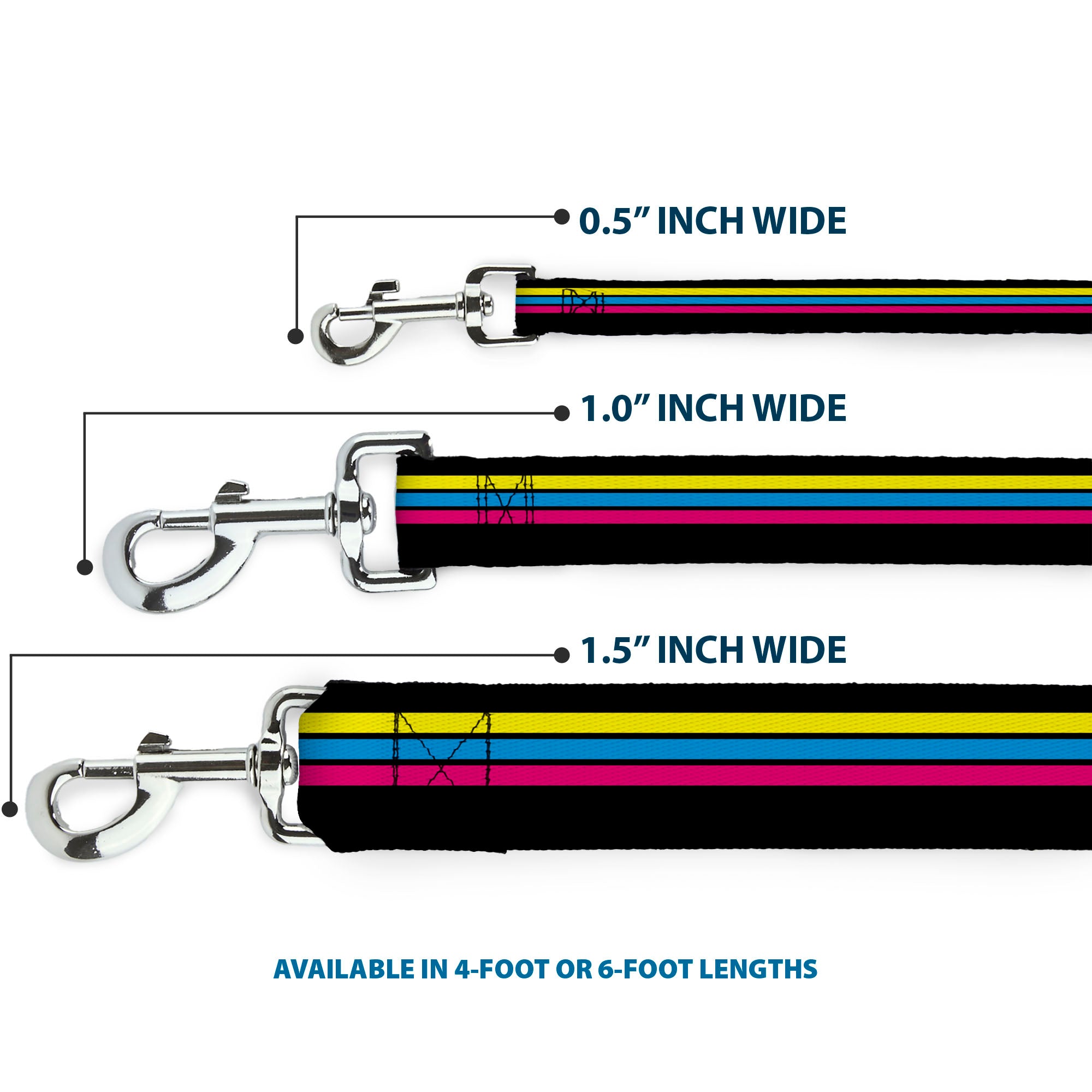 Dog Leash - Racing Stripes Black Yellow Blue Pink