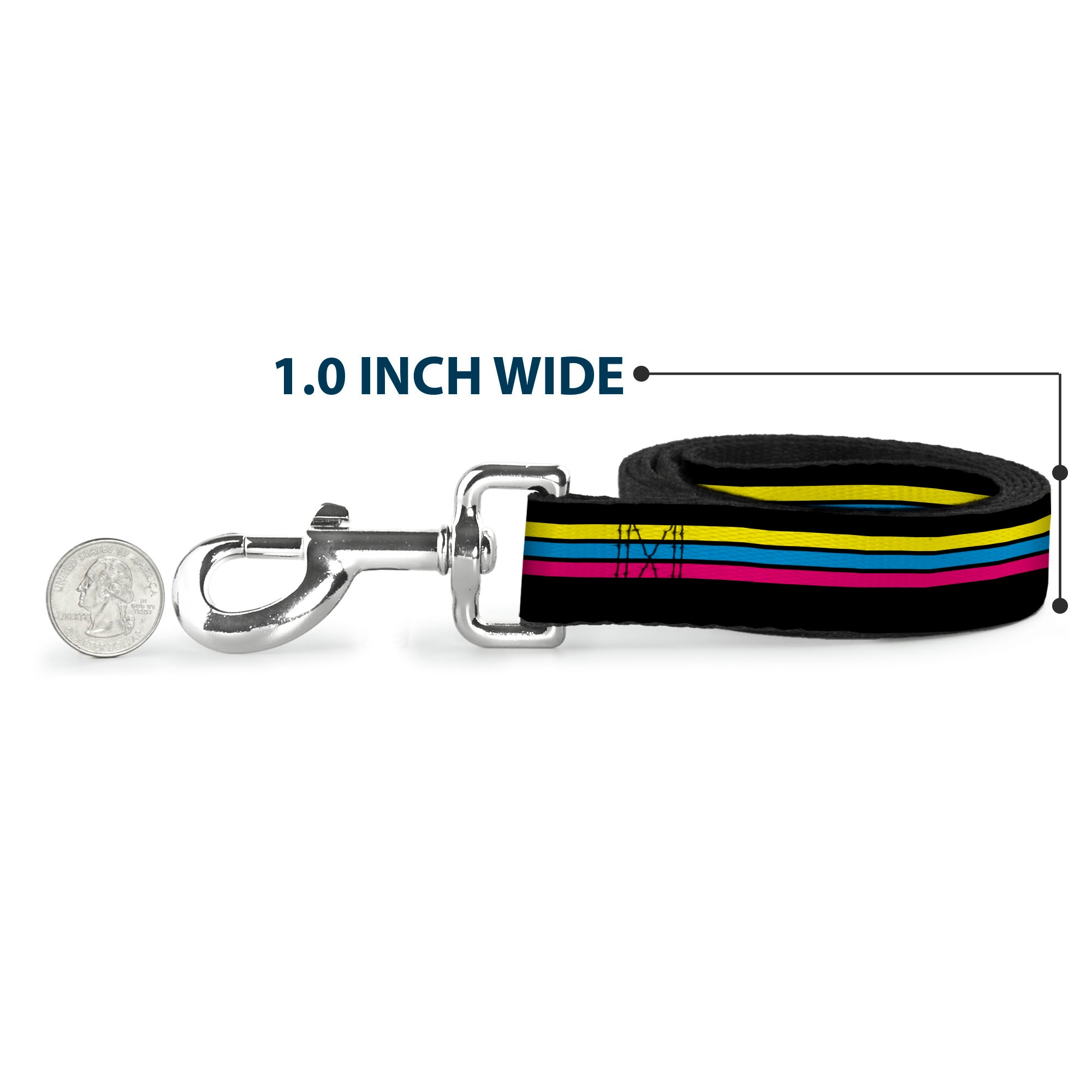 Dog Leash - Racing Stripes Black Yellow Blue Pink