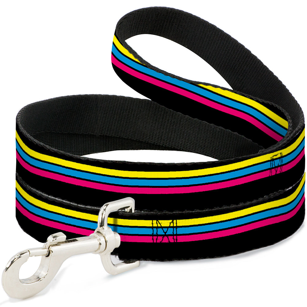 Dog Leash - Racing Stripes Black Yellow Blue Pink