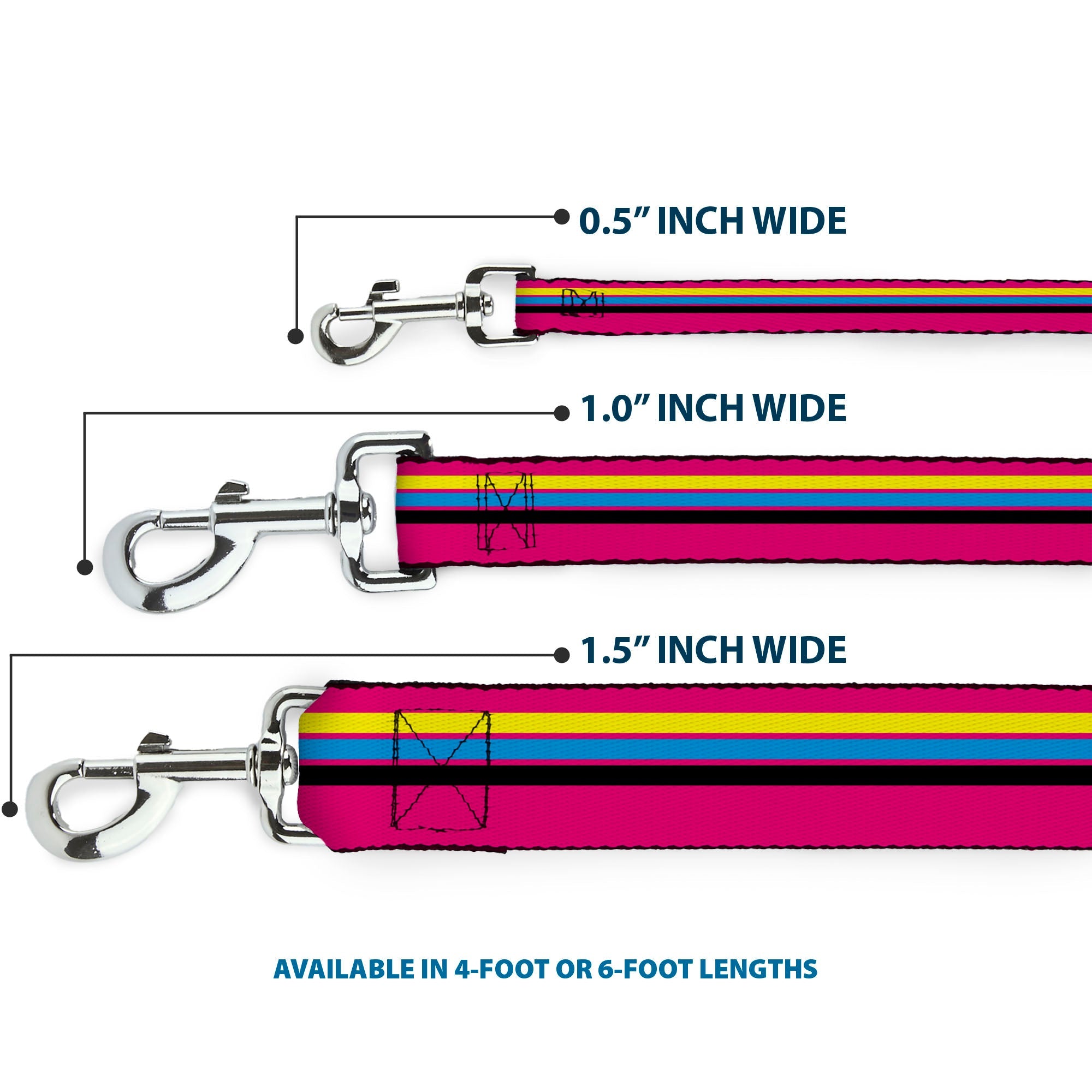 Dog Leash - Racing Stripes Pink/Yellow/Blue/Black