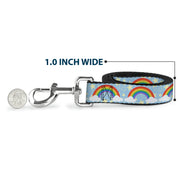 Dog Leash - Rainbows & Stars Light Blue/Yellow/Rainbow